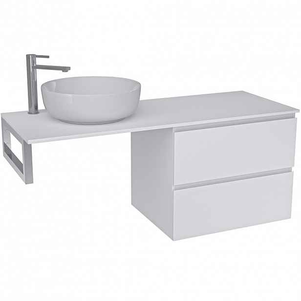 Koupelnová skříňka Carole - bílá matná + deska pod umyvadlo Navira Slim - 18 mm + konzole chrom - 120x49,8x46 cm