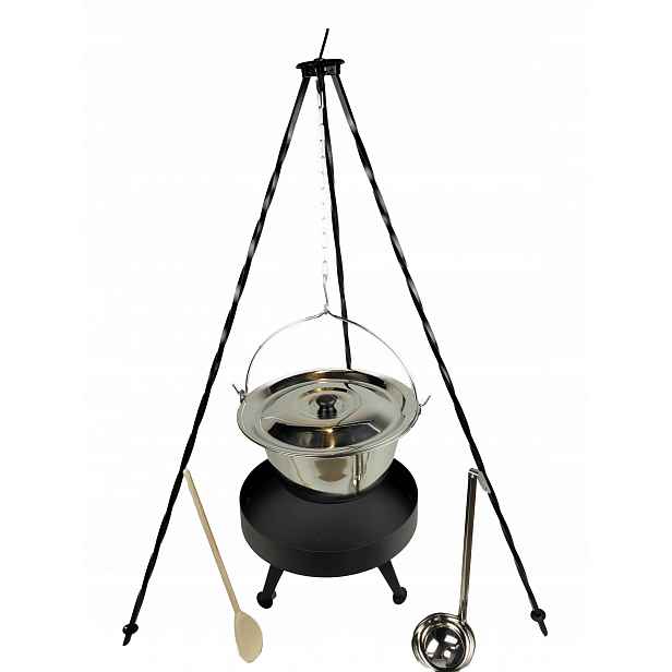 Nerezový kotlík 10 l naběračka Palenisko 40 cm trojnožka 120 cm