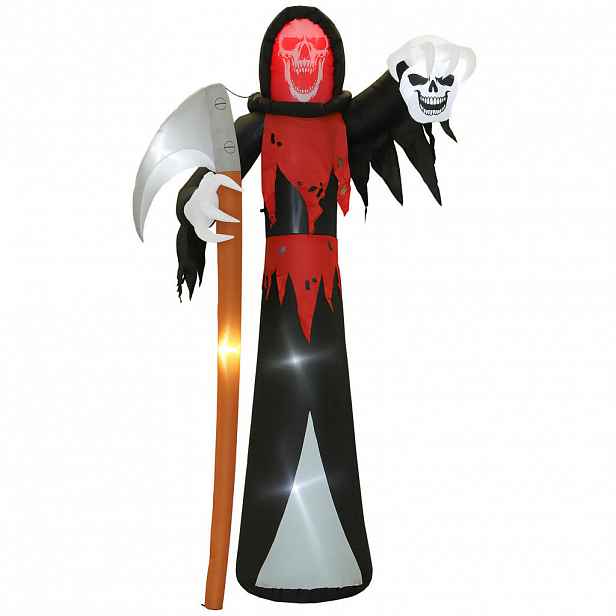Outsunny HALLOWEENSKÁ DEKORACE 3,7 m obrovský Smrtka s LED osvětlením pro venkovní použití