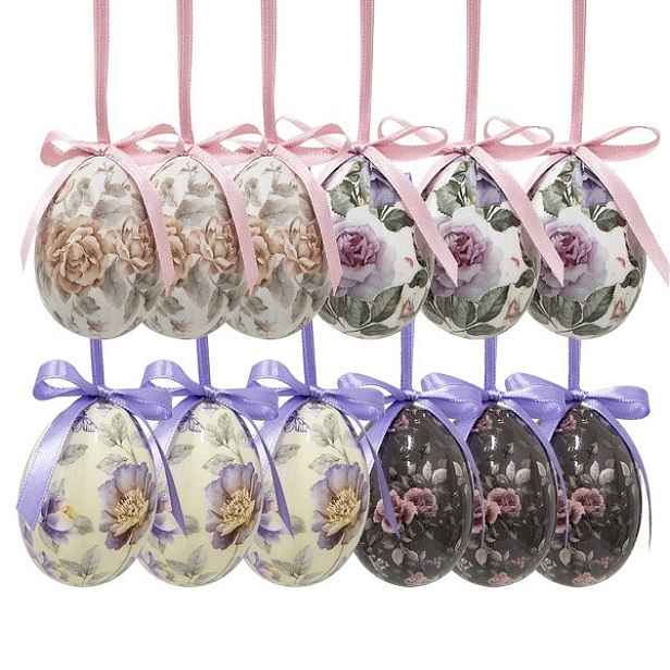 12ks dekorace závěsné vajíčko s květy Spring Egg - Ø 4*5cm Clayre & Eef
