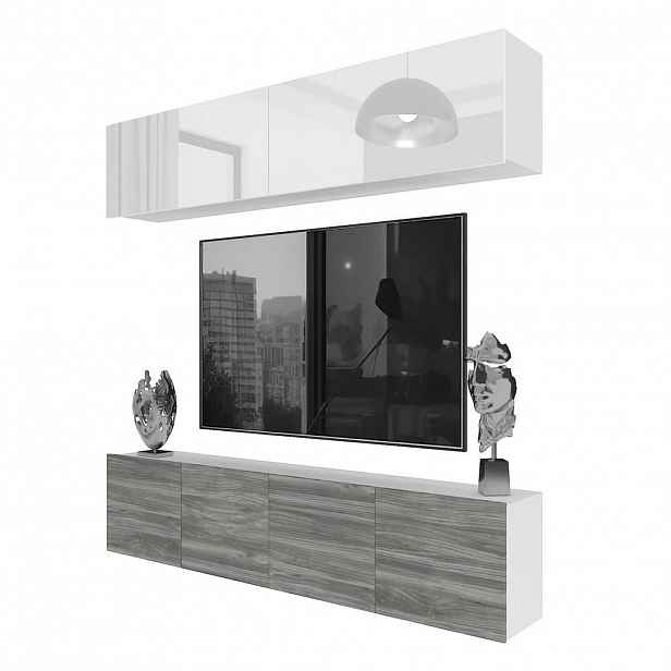 B BELINI GROUP OBÝVACÍ STĚNA Milano 6, Bílá lesklá / Šedá matná, 200 cm, Bezúchytková