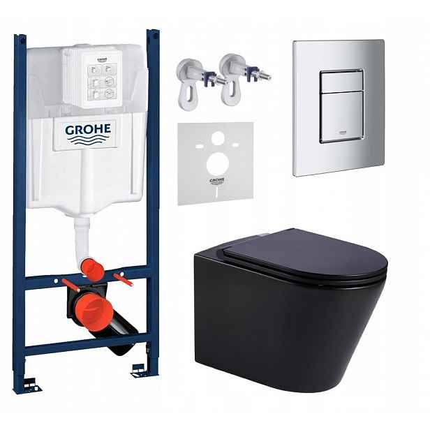 Sada Wc Rám Grohe s Wc mísou Jess černá a tlačítkem chrom mat Fresh