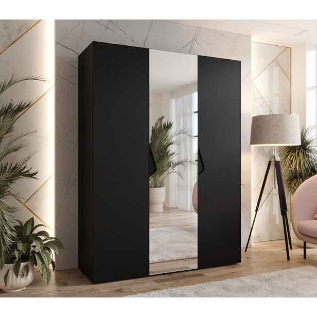 Třídveřová šatní skříň 150 cm AMARIS 2 - černá / černé úchyty