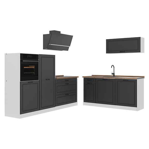 Vicco KUCHYŇSKÝ KOUT R-Line, Antracitový venkovský dům/Bílá, 220 cm bez pracovní desky