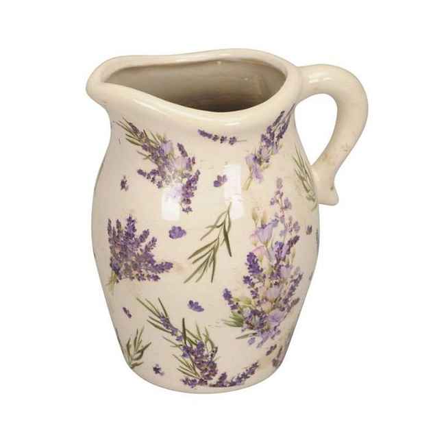 Krémový keramický džbán s levandulemi Lavande - 18*14*21 cm Posiwio