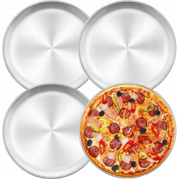 Kulatý Plech Na Pizzu Z Nerezové Oceli, Pevný, Odolný, Sada 4 Kusů