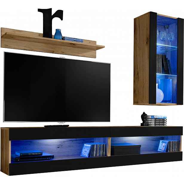 Sada nábytku Rtv Tivoli SET5 Dub Wotan/Černá, Modré Led