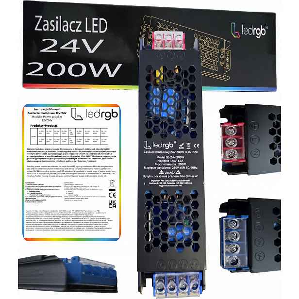 Montážní napájecí zdroj 24V 8.3A 200W Premium pro Led modulární Ac DC Slim Výkonný