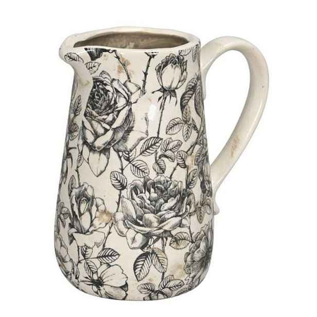 Krémový keramický džbán s černými růžemi Rossa M - 17*11*18 cm Posiwio