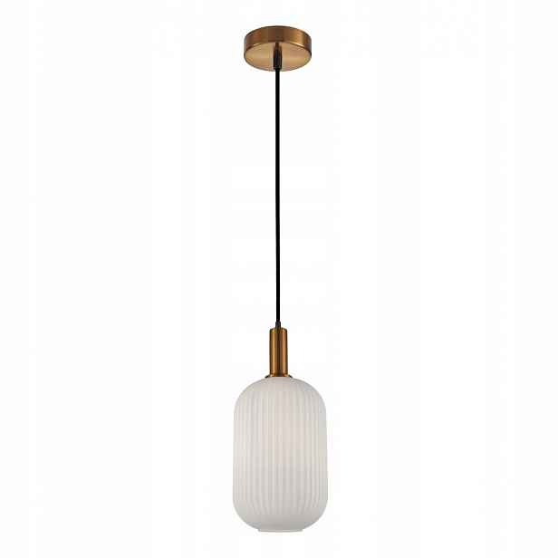 Lampa Visící svítidlo Zlatá 1xE27 Regulace výšky Bílá Stínidlo Della Italux