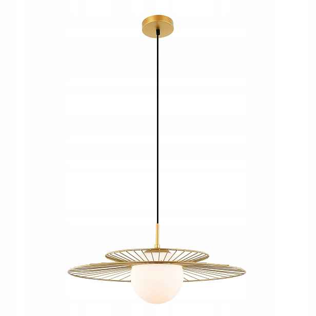 Závěsná lampa zlatá skleněná bílá koule klobouk kulatá 50 cm Italux