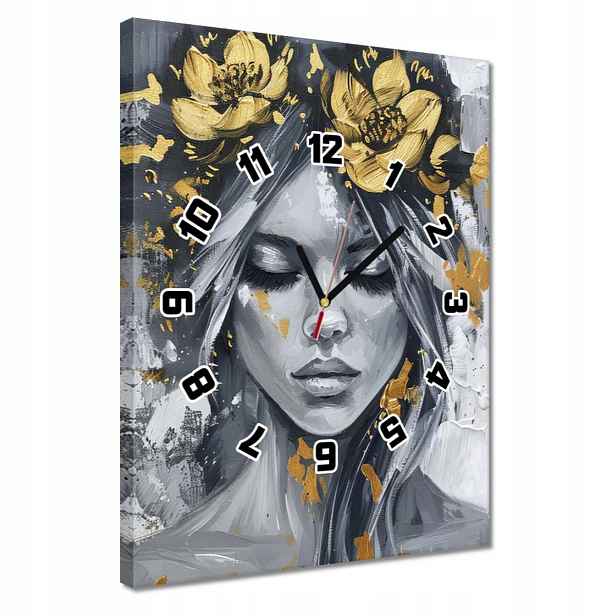Hodiny 30x40 Žena Abstrakt Zlatá Květina