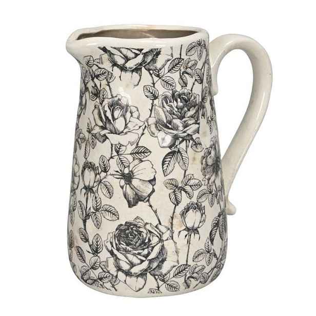Krémový keramický džbán s černými růžemi Rossa L - 21*14*23 cm Posiwio