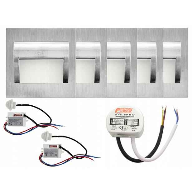 Sada Led schodišťových světel 5x napájecí adaptér detektor