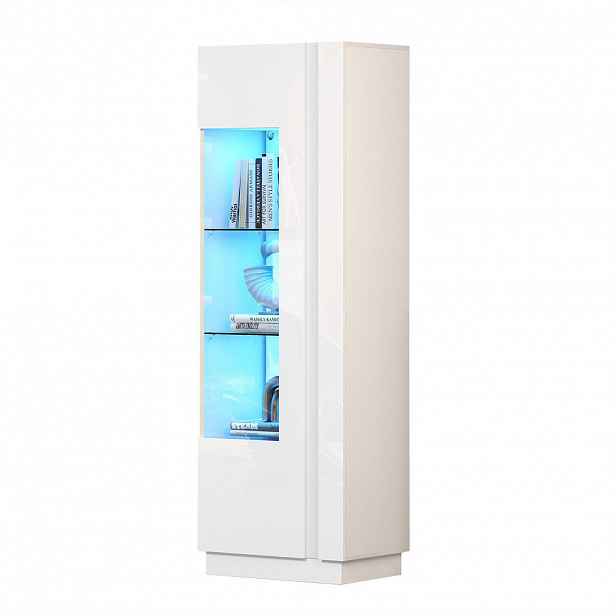STILVORA VITRÍNA Bílá se stojícím designem, úložným prostorem a LED osvětlením do obývacího pokoje, 60×40×180 cm