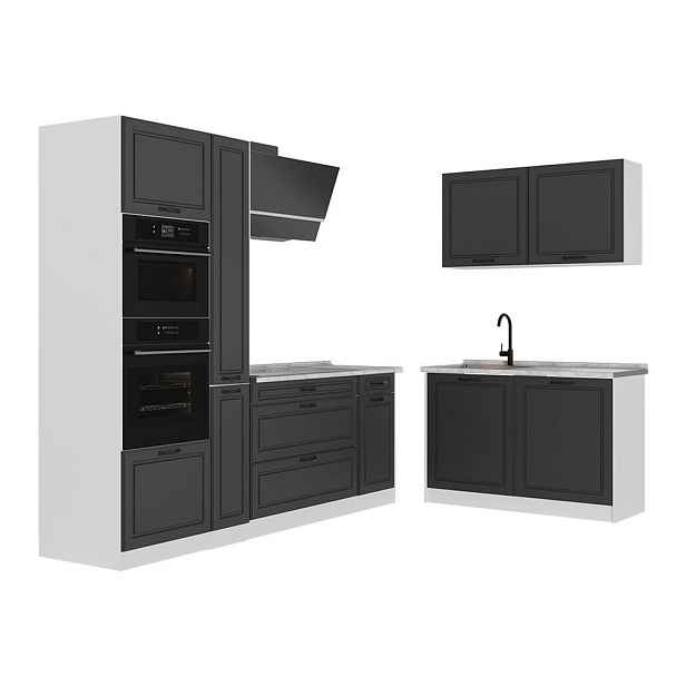 Vicco ROHOVÁ KUCHYŇ R-Line, Antracitový venkovský dům/Bílá, 230 x 120 cm pracovná doska Mramor