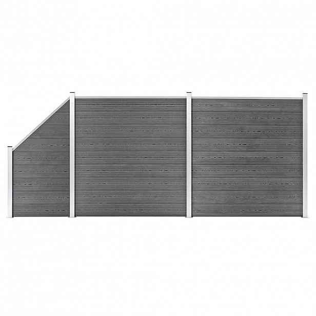 vidaXL Plotová sada WPC 2 čtvercové + 1 šikmý díl 446 x 186 cm šedá