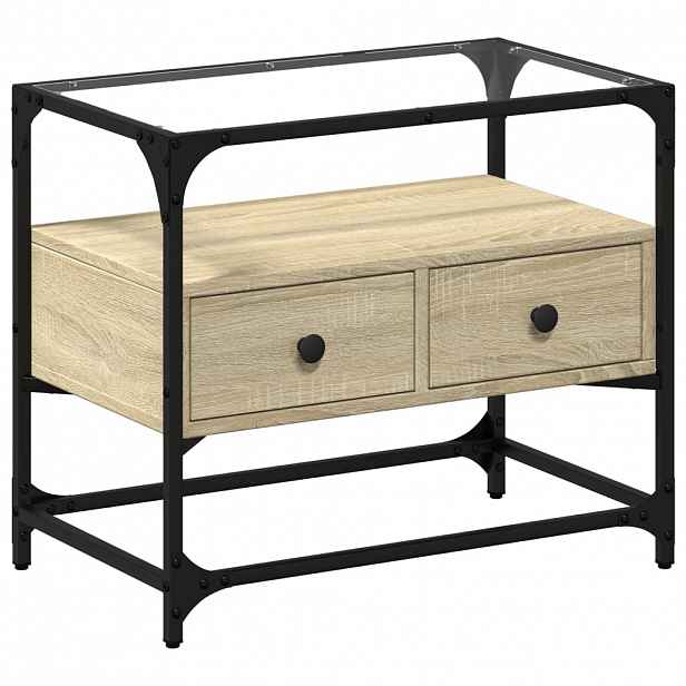 vidaXL TV skříňka se skleněnou deskou dub sonoma 60x35x51 cm kompozit