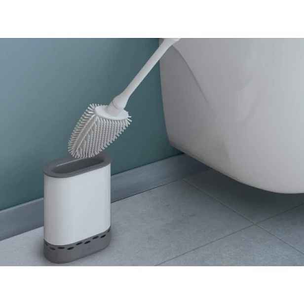 WC štětka plochá se stojanem Cleany, bílá/šedá