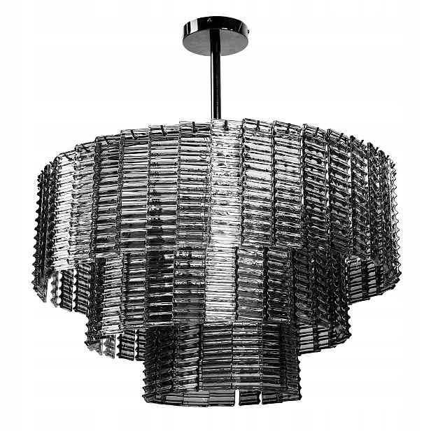 Závěsná Stropní Lampa Skleněná Šedá Rýhovaná Velká Kaskáda 62 cm 8xE14