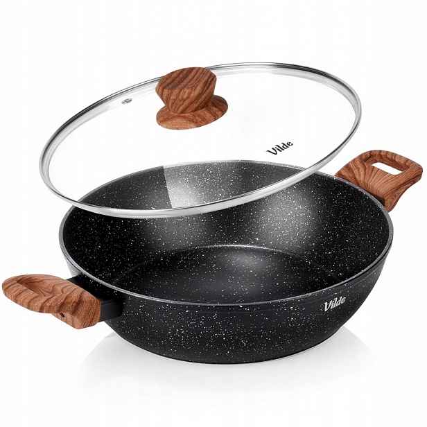 Hluboká granitová pánev se skleněnou poklicí Granitica Wood 28 cm, 3,5 l
