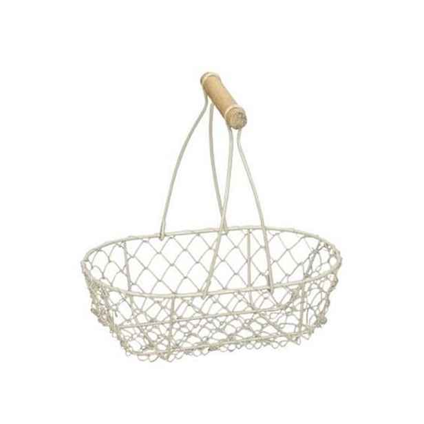 Krémový drátěný dekorační košík s rukojetí - 21*13*8/22 cm Posiwio