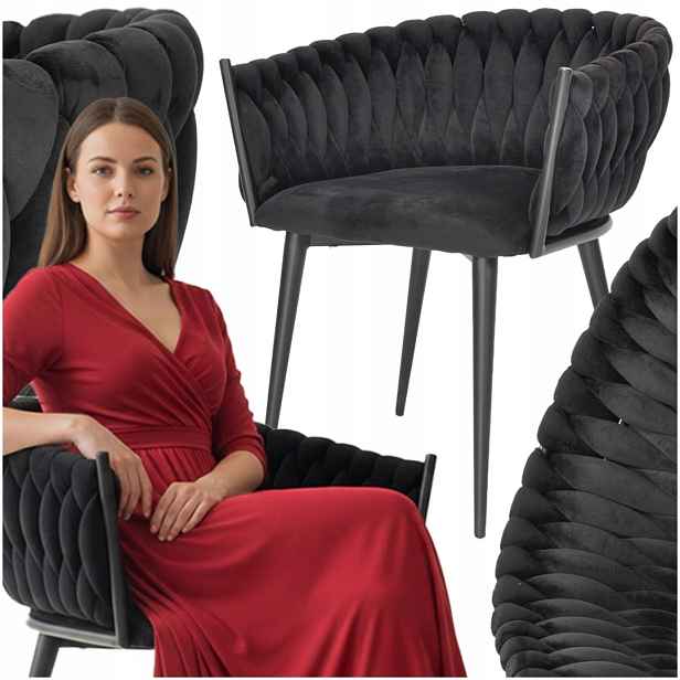 Křeslo do obývacího pokoje Kochni Glamour Velurové Moderní Černé Nohy Černá Wel