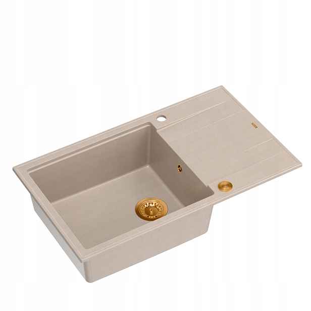 Quadron Evan 136XL 1-komorový dřez 86x50x21 cm Béžový se sifonem Měď