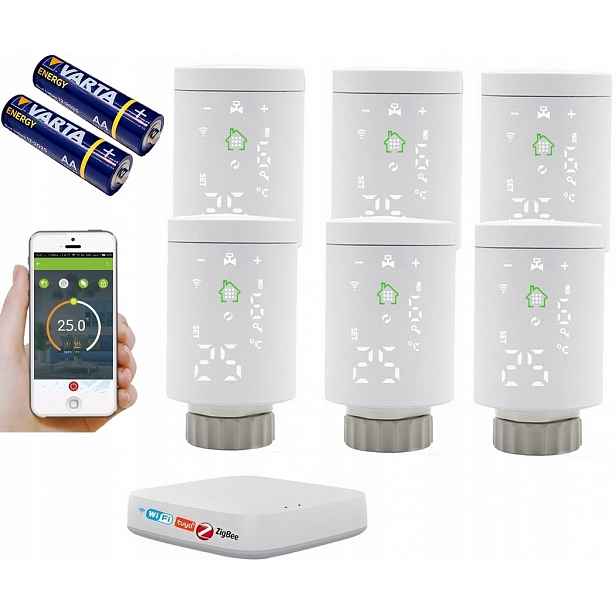 Tuya ZigBee 6 x Termostatická Hlavice Wifi Ústředna