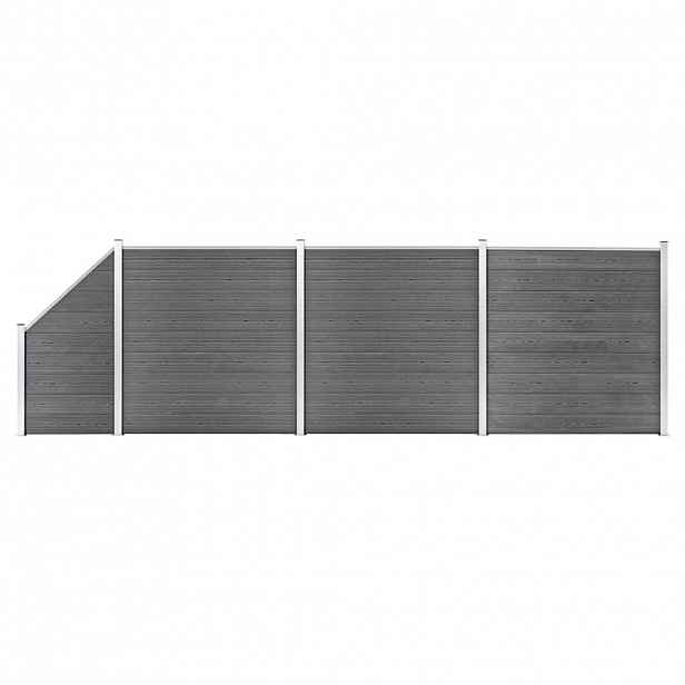 vidaXL Plotová sada WPC 3 čtvercové + 1 šikmý díl 619 x 186 cm šedá