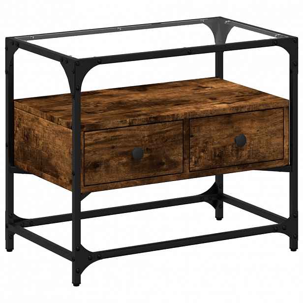 vidaXL TV skříňka se skleněnou deskou kouřový dub 60x35x51 cm kompozit