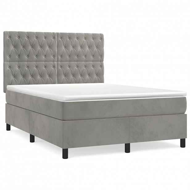 vidaXL Box spring postel s matrací světle šedá 140x190 cm samet