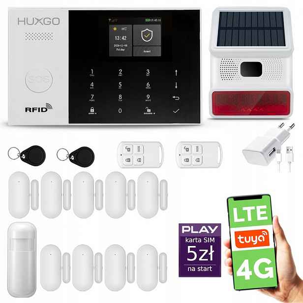 Bezdrátový alarm WiFi Gsm 4G Lte s aplikací Tuya, Huxgo HXA005 D9BS