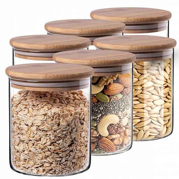 Dózy Na Potraviny Skleněné Kuchyňské Set S Víkem Sklenice 800ml 6 ks