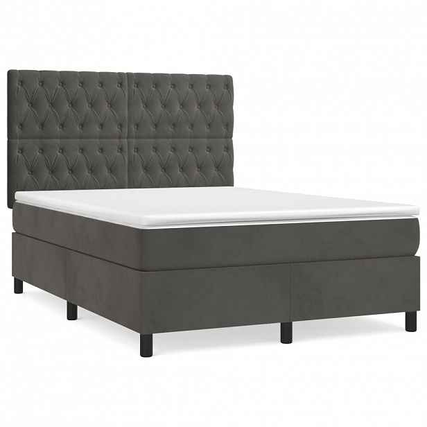 vidaXL Box spring postel s matrací tmavě šedý 140 x 190 cm samet