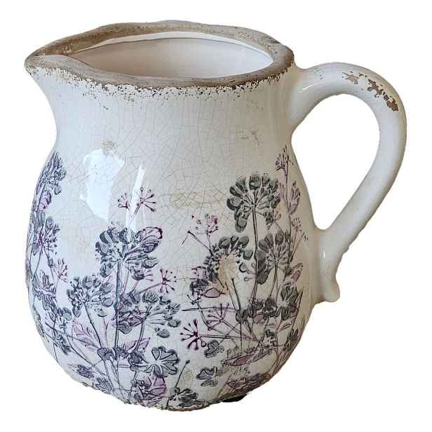 Krémový keramický džbán s květy Fowea M - 16*13*15 cm Posiwio