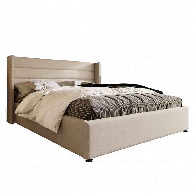 OKWISH ČALOUNĚNÁ postel 140/200 cm béžová ze lnu s úložným prostorem a hydraulickým roštem