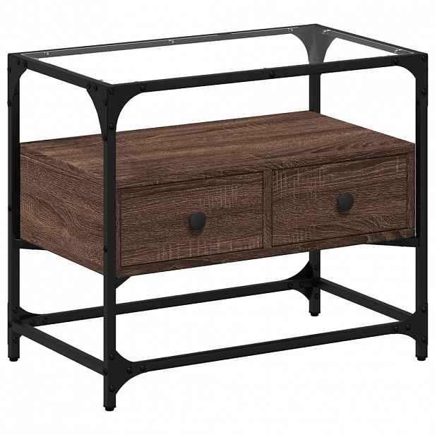 vidaXL TV skříňka se skleněnou deskou hnědý dub 60x35x51 cm kompozit