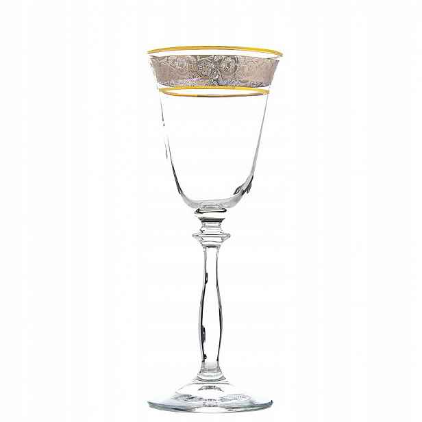 Bohemia Angela 185ML Sklenice Na Víno Zdobené Zlatem A Platinou, Sada 6 Ks