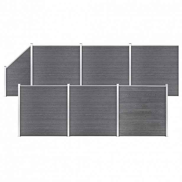 vidaXL Plotová sada WPC 6 čtvercových + 1 šikmý díl 1138 x 186 cm šedá