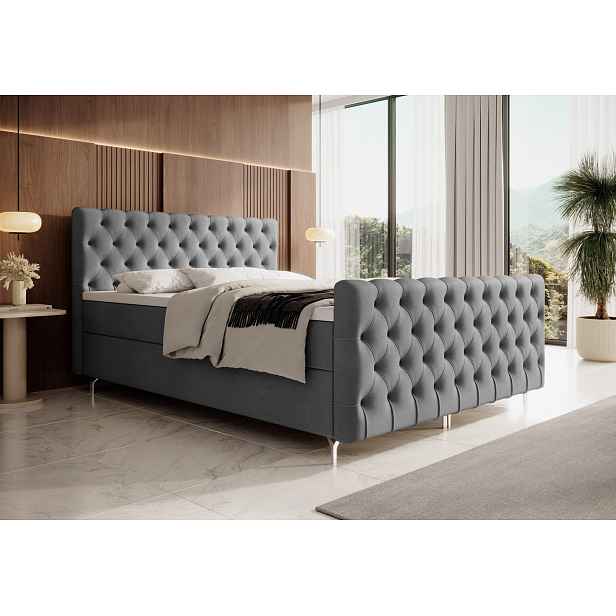 Čalouněná postel 200x200 ADRIA PLUS s úložným prostorem - šedá