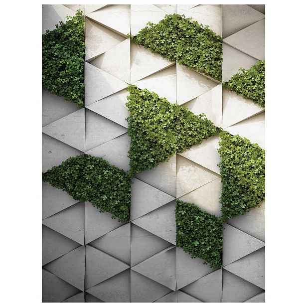 Fototapeta Geometrické zeleň trojúhelníky rostliny šedozelené 206x275 lepidlo