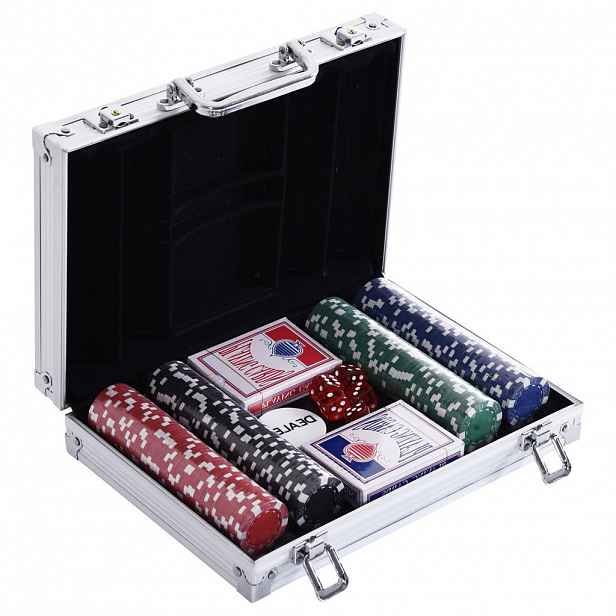 HOMCOM POKEROVÝ KUFŘÍK Pokerová sada Pokerové žetony 4/5 barev 2 x balíček karet 5 x kostky