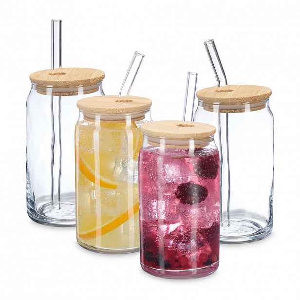 Relaxdays SKLENICE Transparentní přírodní 4-dílná sada 450 ml