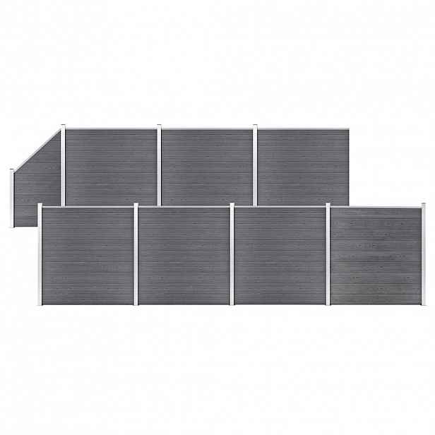 vidaXL Plotová sada WPC 7 čtvercových + 1 šikmý díl 1311 x 186 cm šedá