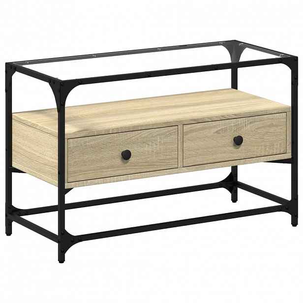vidaXL TV skříňka se skleněnou deskou dub sonoma 80x35x51 cm kompozit