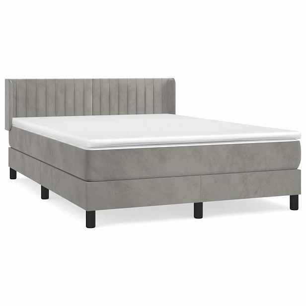 vidaXL Box spring postel s matrací světle šedá 140x190 cm samet