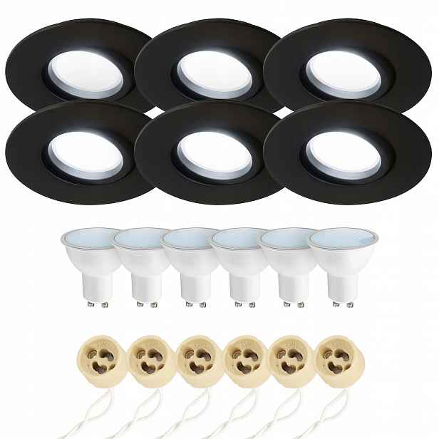 6x Edo Halogenové podomítkové svítidlo Poli IP44 Černá Led GU10 6500K 7,5W