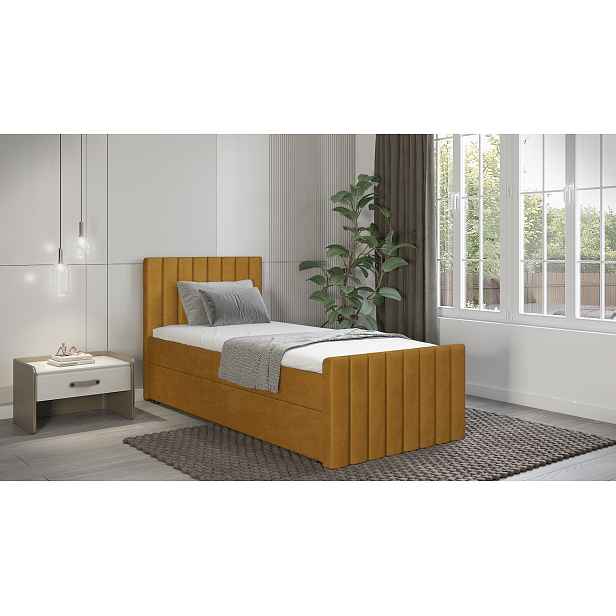 Boxspringová jednolůžková postel 100x200 VANTARA 1 - hořčicová