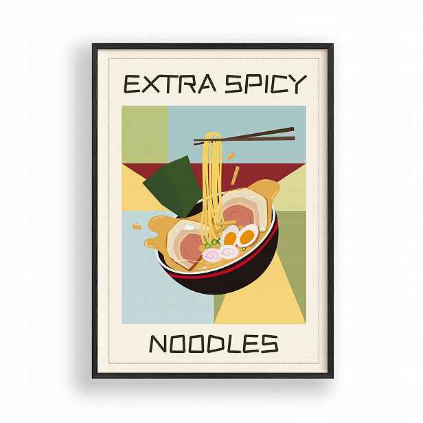 Obraz Extra Spicy Nudle Kuchyně Plakát Rámeček Dřevěný Černý 30x42 cm
